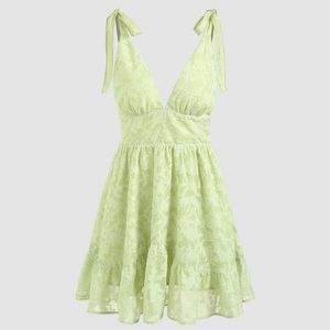 Tie shoulder v neck mini dress